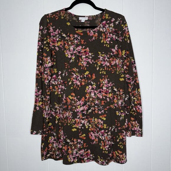 J. Jill Women’s Floral Tunic Top Tiered Layer Brown Size Medium - Picture 1 of 5